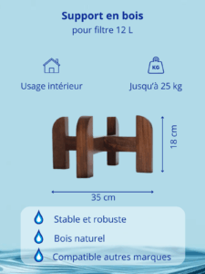 Support en bois naturel pour filtre à eau par gravité 12 litres – grande stabilité