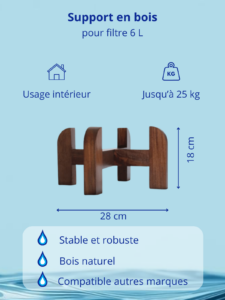 Support en bois naturel pour filtre à eau par gravité 6 litres – dimensions et stabilité