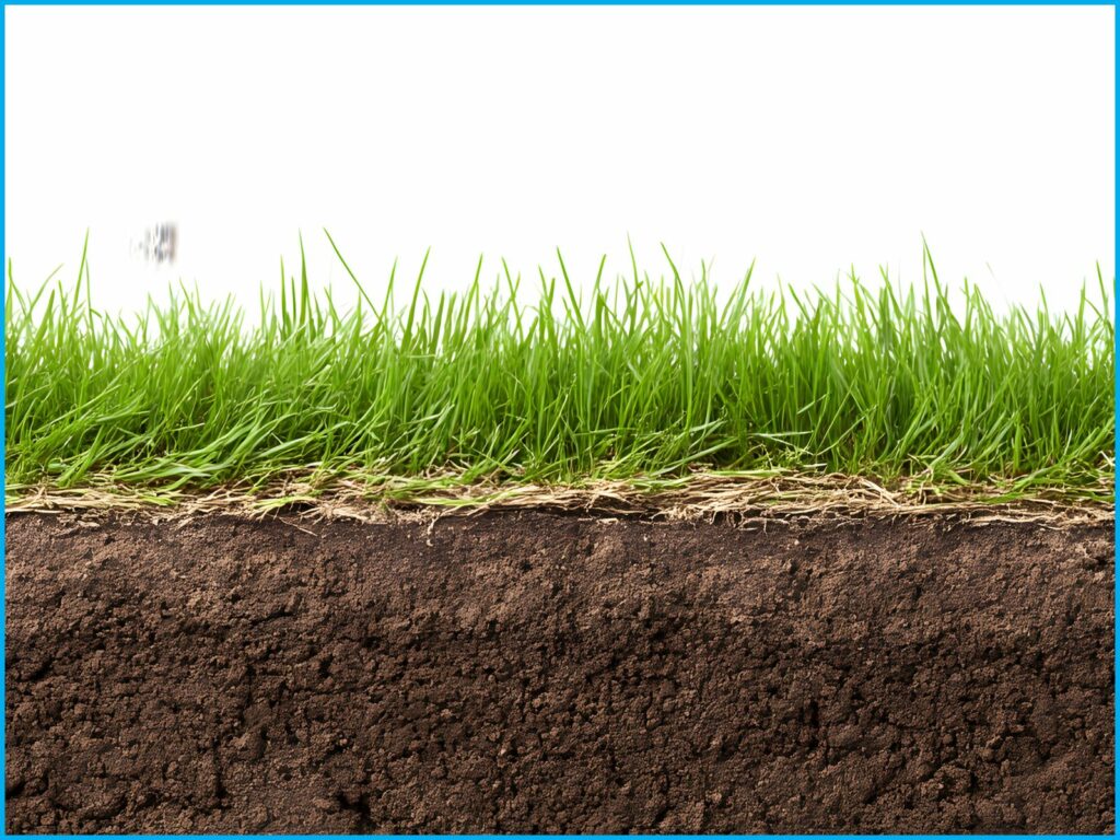 coupe d'un sol qui montre les différentes strates sous l'herbe