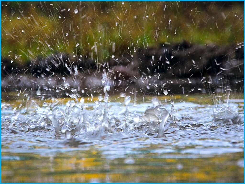 Gouttes d'eau qui éclaboussent en tombant lors d'une averse